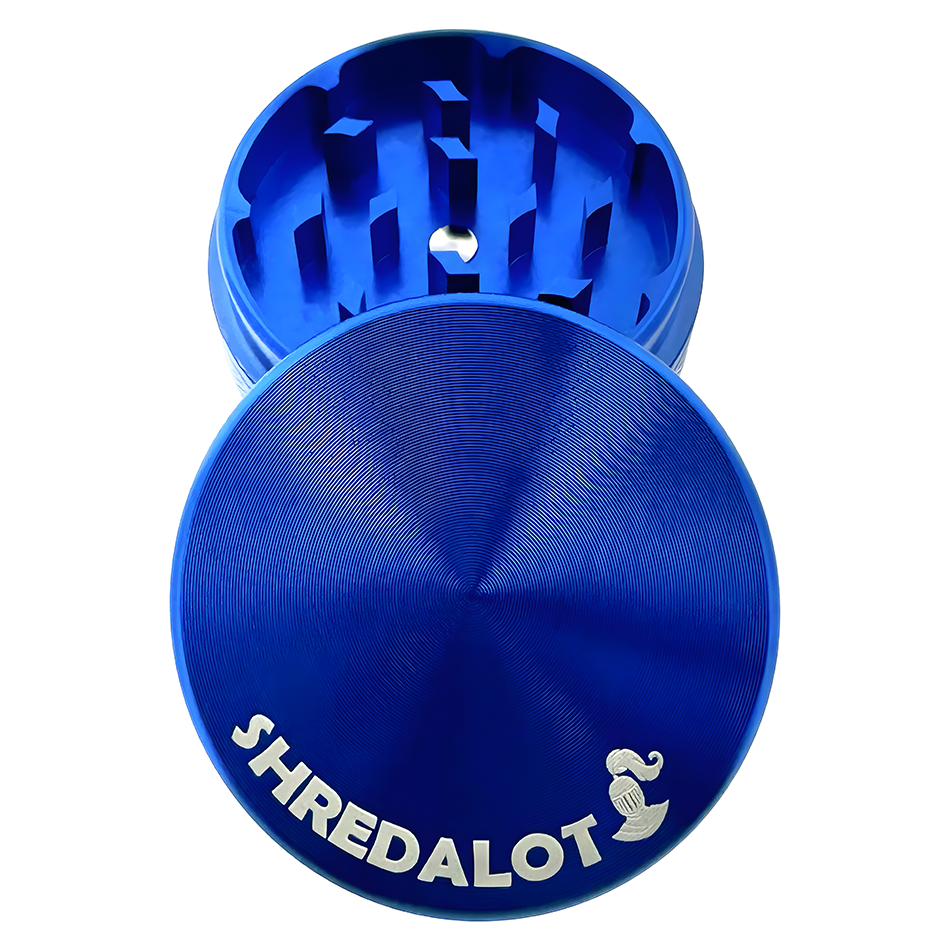 Sir Shredalot 2 Piece Metal Herb Grinder in Blue, Top and Inside View