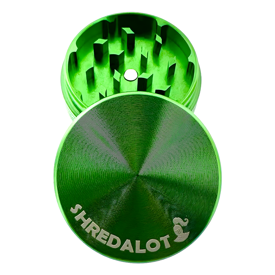 Sir Shredalot 2 Piece Metal Herb Grinder in Green - Top and Inside View