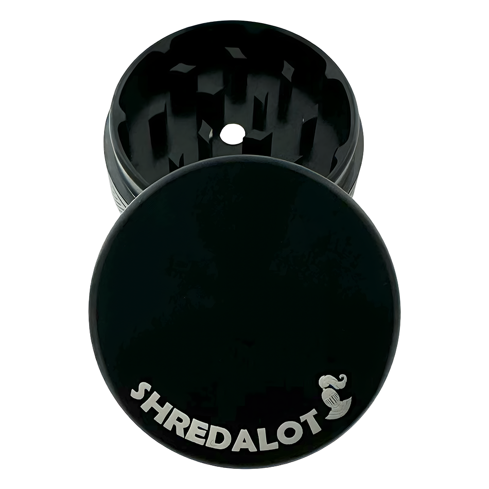 Sir Shredalot 2 Piece Metal Herb Grinder, top view on white background