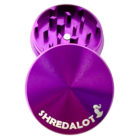 Sir Shredalot 2 Piece Metal Herb Grinder in Purple - Top and Inside View