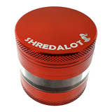 Sir Shredalot Metal Herb Grinder with Window Chamber in Red, Top View