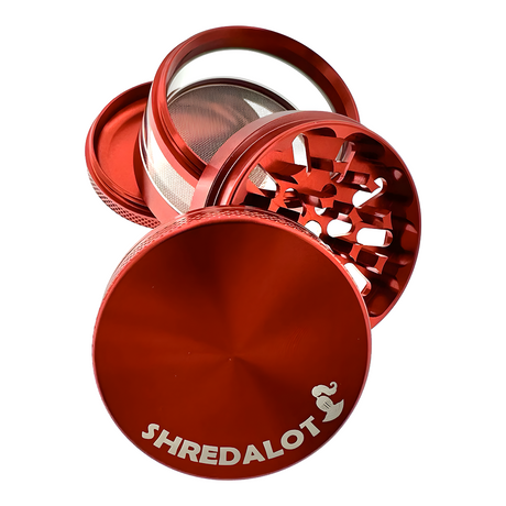 Sir Shredalot Metal Herb Grinder with Window Chamber in Red, Top View