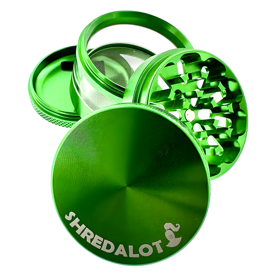 Sir Shredalot Metal Herb Grinder with Window Chamber, Sharp Teeth, and Green Finish