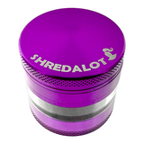 Sir Shredalot Metal Herb Grinder in vibrant purple with clear window chamber, top view