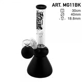 Amsterdam 12" Black Glass Water Pipe with Dome Perc, Front View on White Background