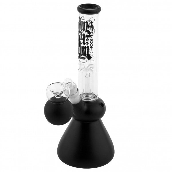 Amsterdam 12" Black Glass Water Pipe with Dome Perc - Front View on White Background