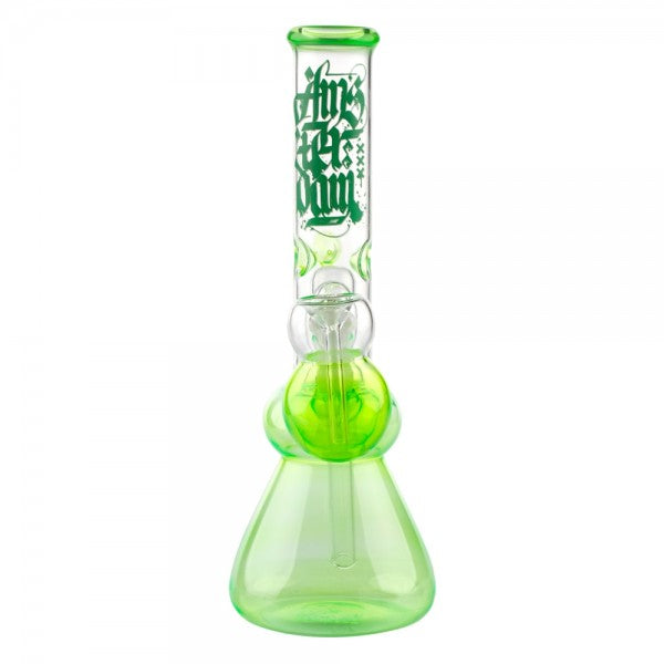 Amsterdam 12" Green Glass Water Pipe with Tree Perc, Clear Front View on White Background