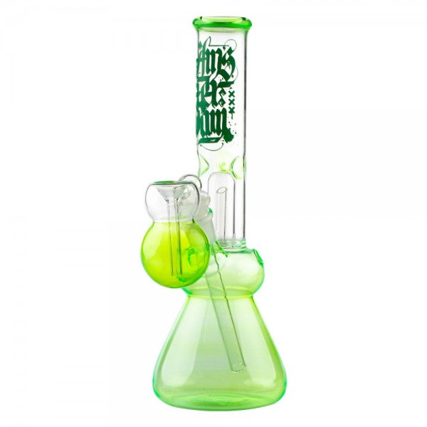 Amsterdam 12" Green Glass Water Pipe with Tree Perc, Clear View on Seamless White Background