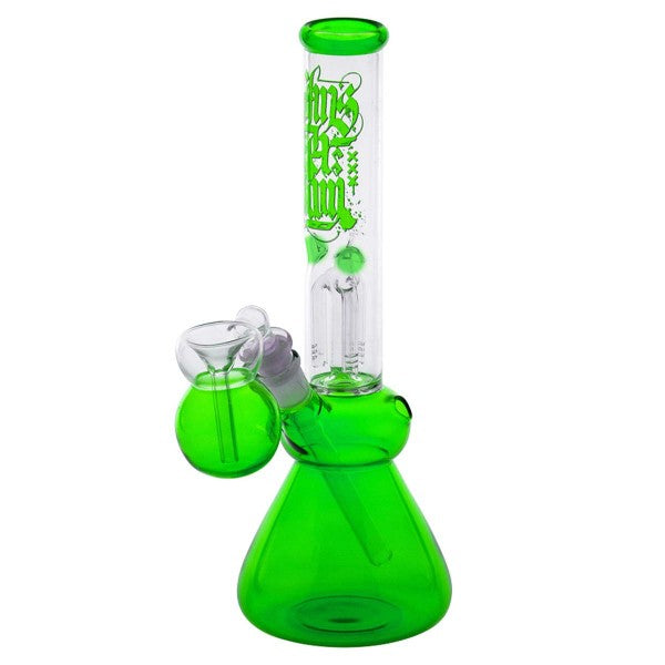 Amsterdam 12" Green Glass Water Pipe with Tree Perc and Clear Tube - Front View