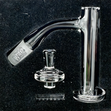 AFM Milky Way Quartz Dab Banger Set on black background, clear view of the angled neck and dish