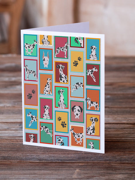 Lots of Harlequin Natural Ears Great Dane Greeting Cards Pack of 8