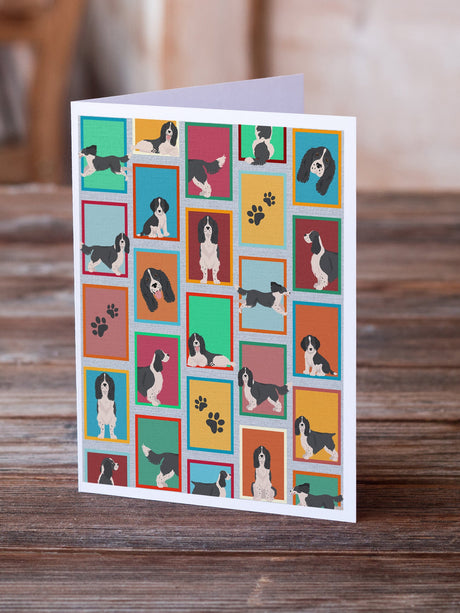 Lots of Black and White English Springer Spaniel Greeting Cards Pack of 8