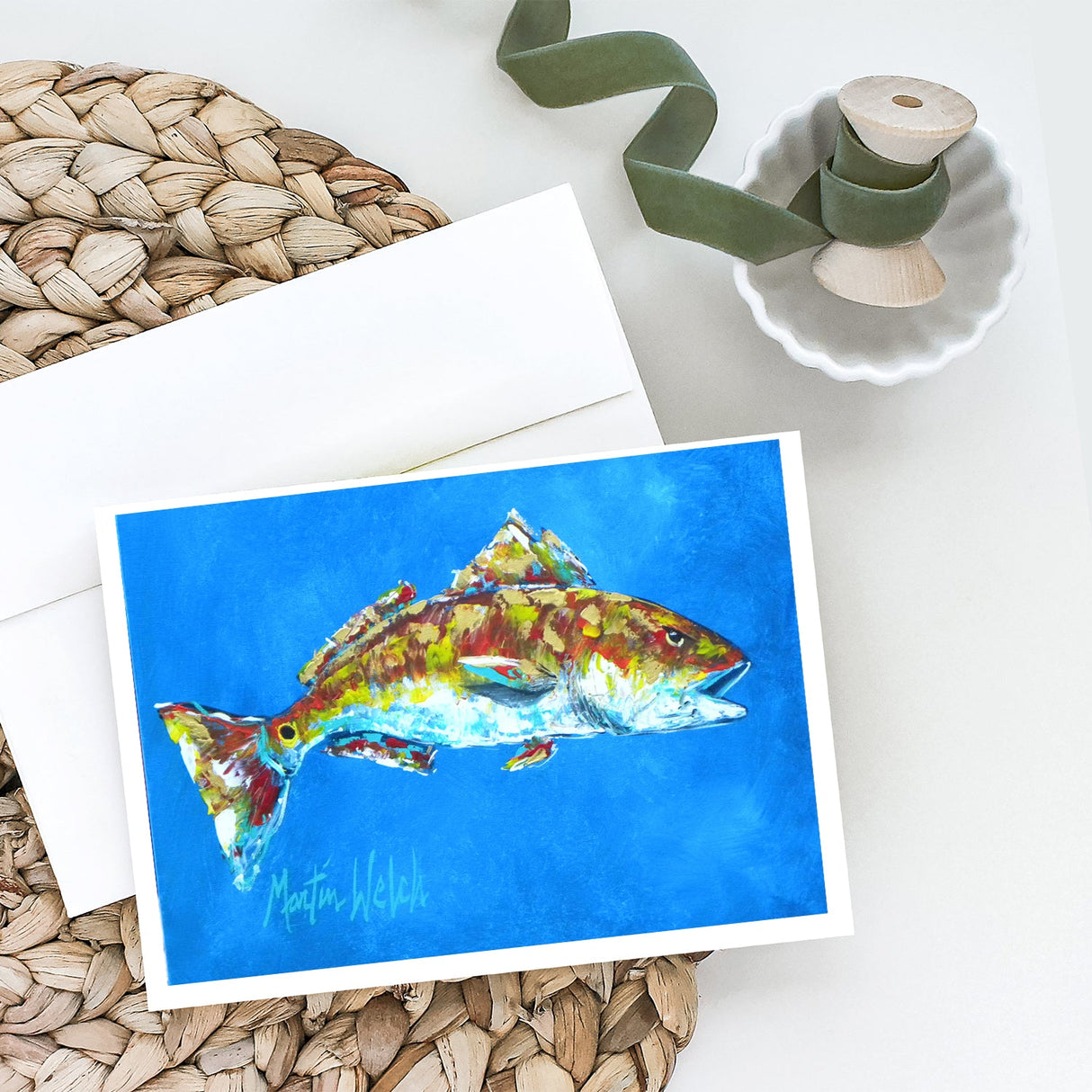 Fish - Red Fish Seafood Two Greeting Cards Pack of 8