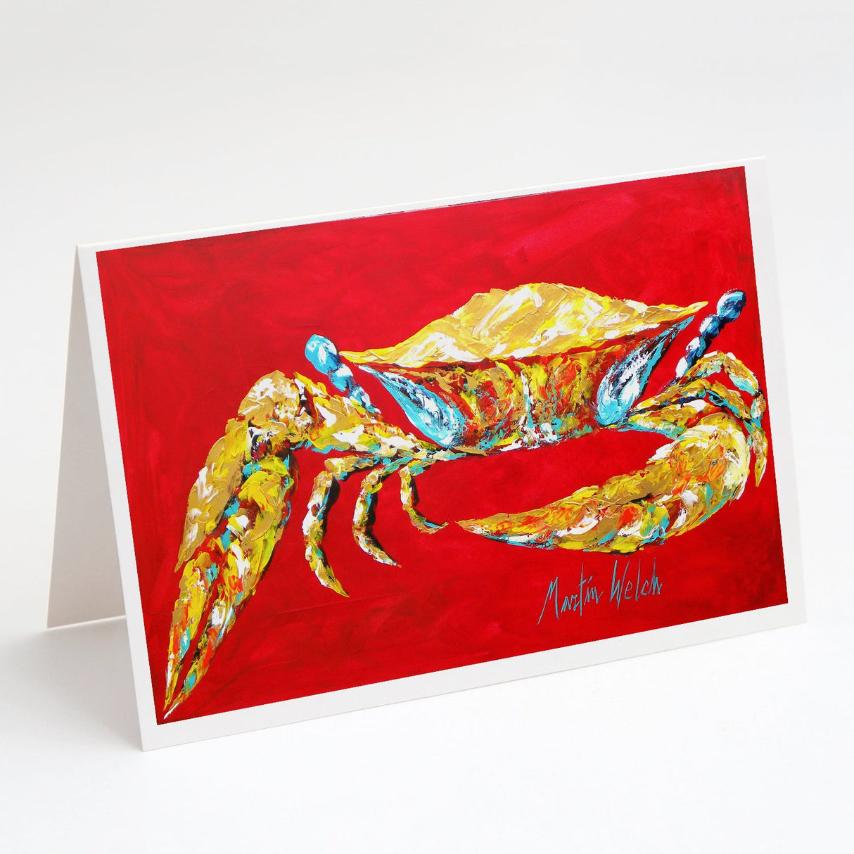 Crab Blue on Red, Sr Greeting Cards Pack of 8