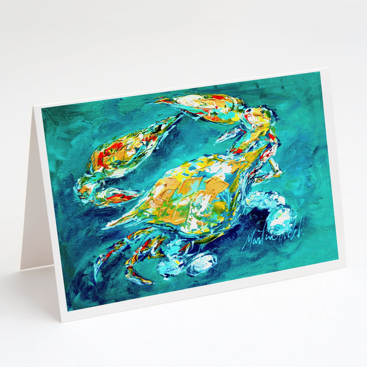 By Chance Crab in Aqua blue Greeting Cards Pack of 8