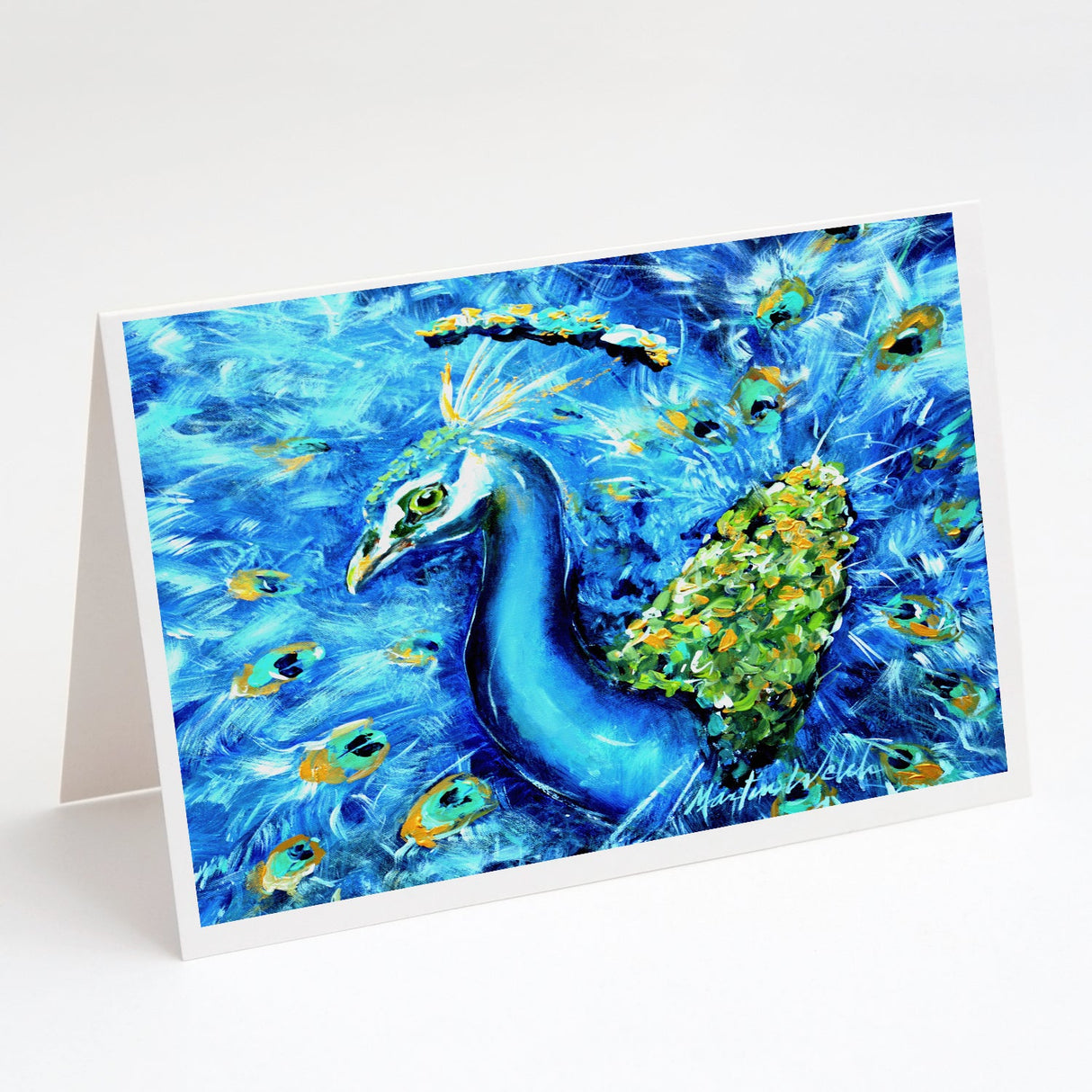 Peacock Straight Up in Blue Greeting Cards Pack of 8