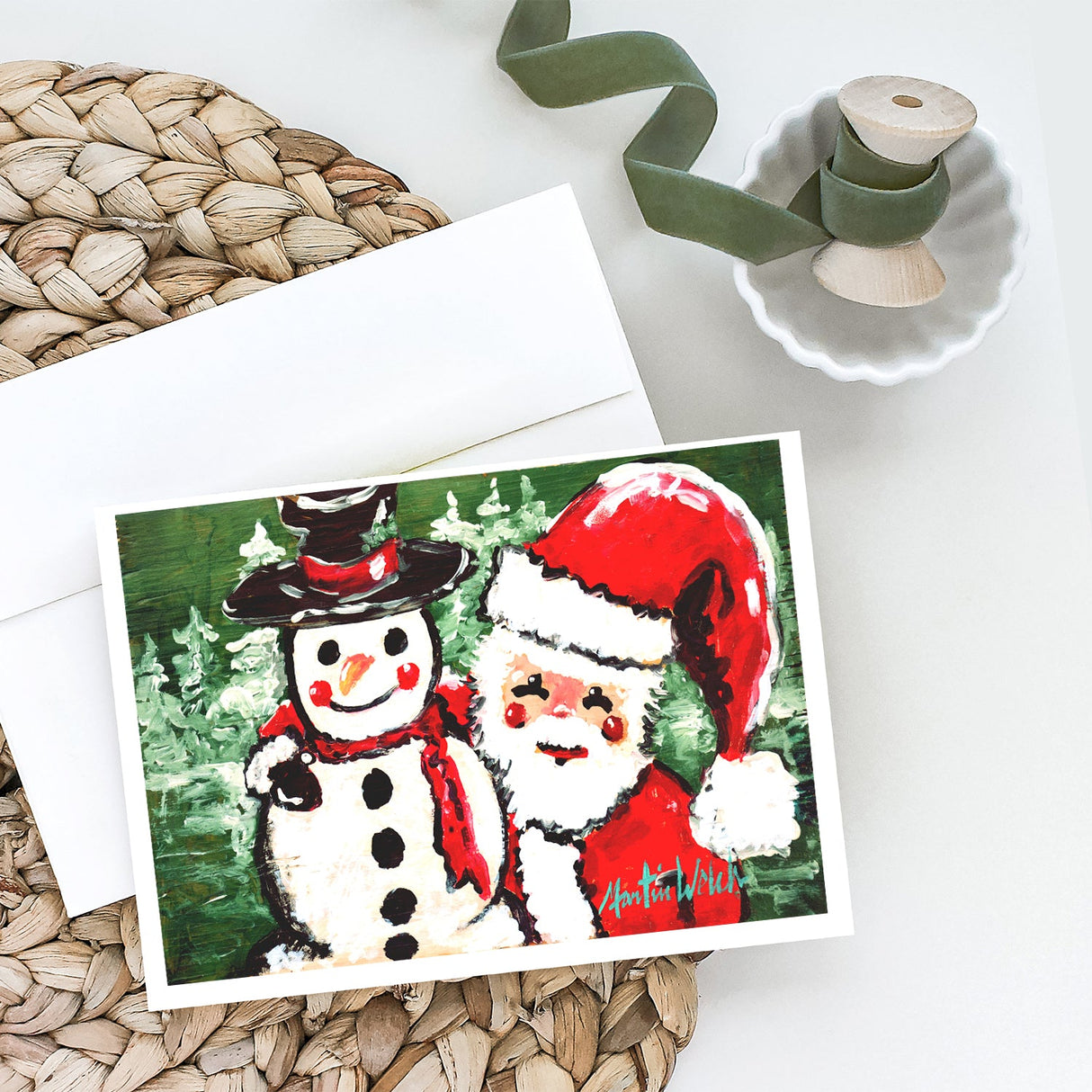 Friends Snowman and Santa Claus Greeting Cards Pack of 8