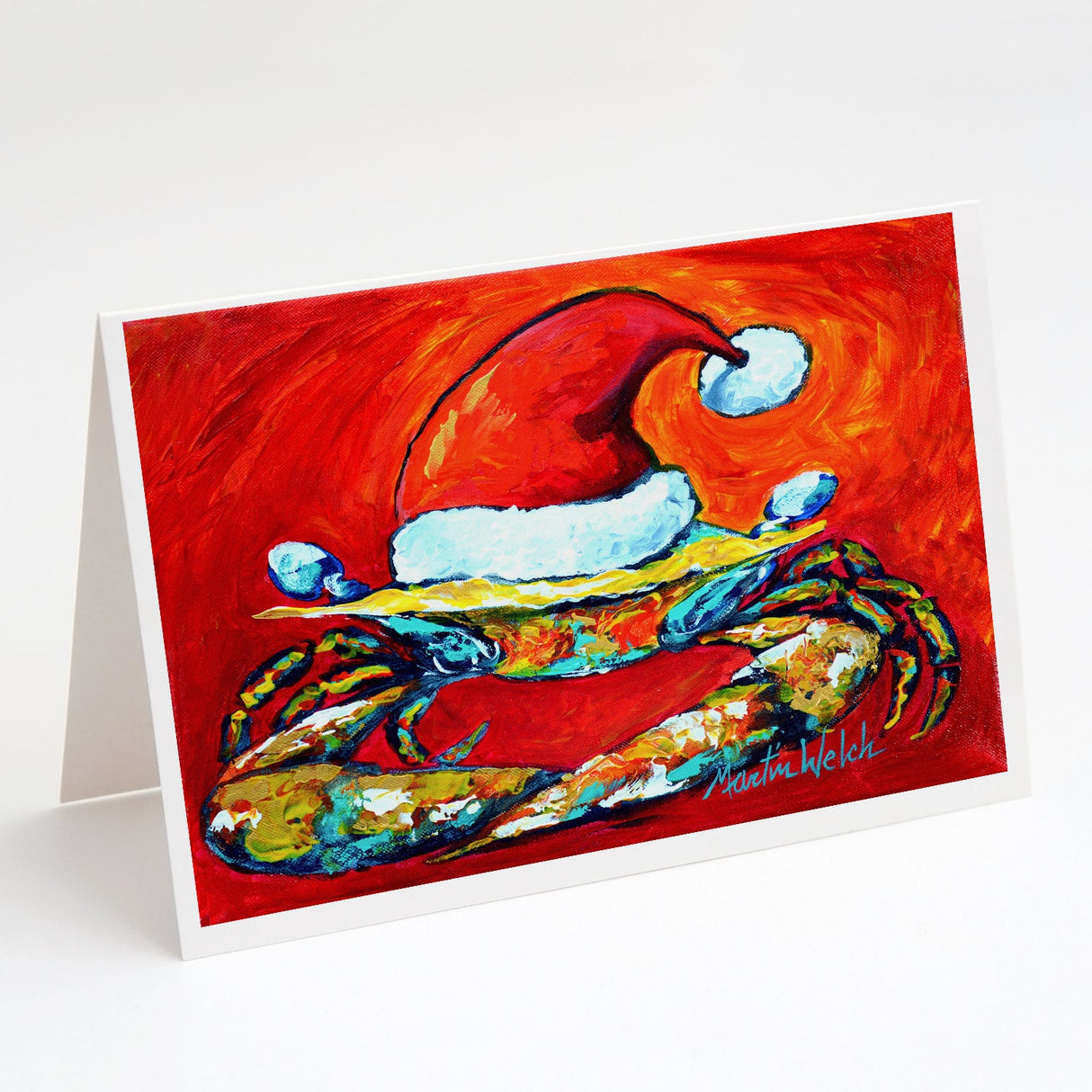 Crab in Santa Hat Santa Claws Greeting Cards Pack of 8