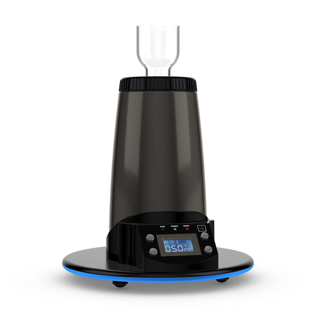 Arizer ExtremeQ Desktop Vaporizer with digital temperature display, front view on white background