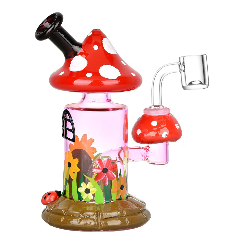 Magic Shroom Garden Glow In The Dark Glass Dab Rig | 6.25" | 14mm F