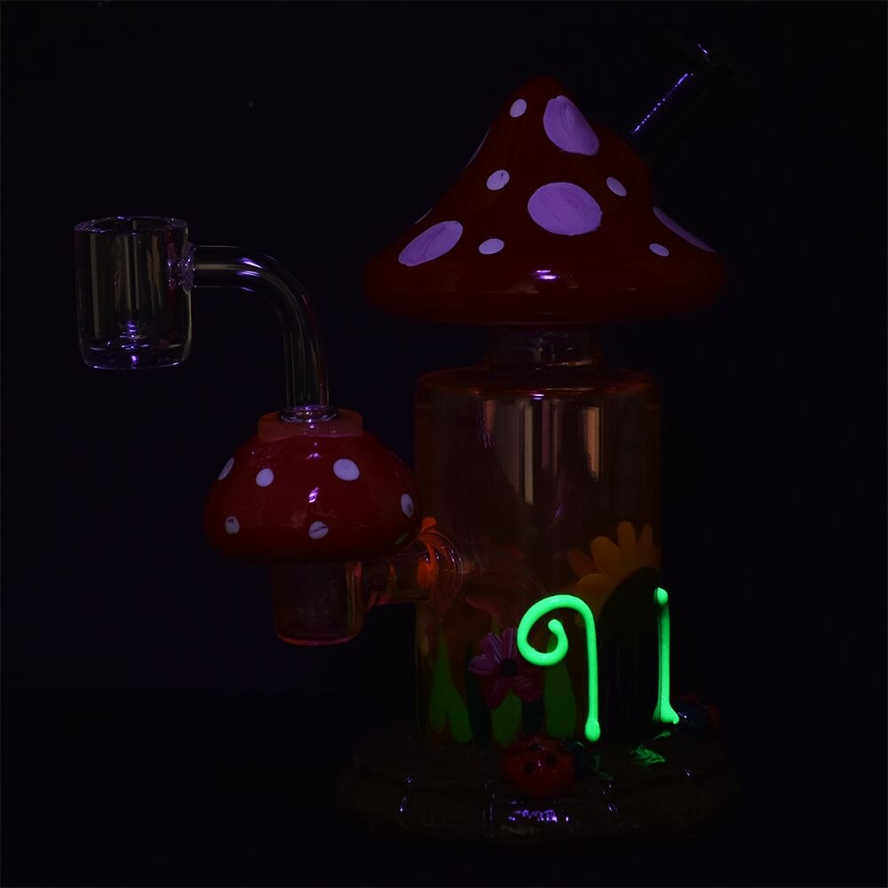 Magic Shroom Garden Glow In The Dark Glass Dab Rig | 6.25" | 14mm F