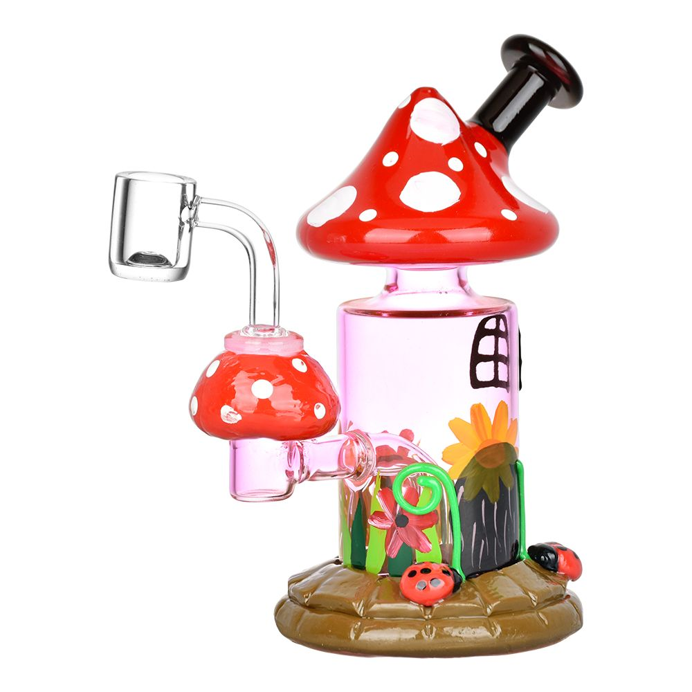 Magic Shroom Garden Glow In The Dark Glass Dab Rig | 6.25" | 14mm F