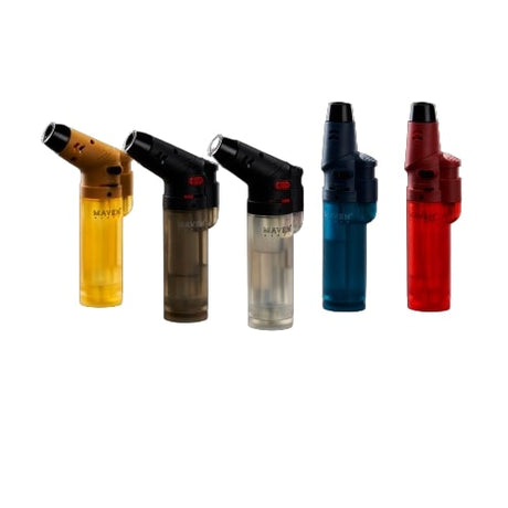 Maven Torch Alpha Pocket Torch Lighter 5-Pack in assorted colors, windproof and refillable, front view