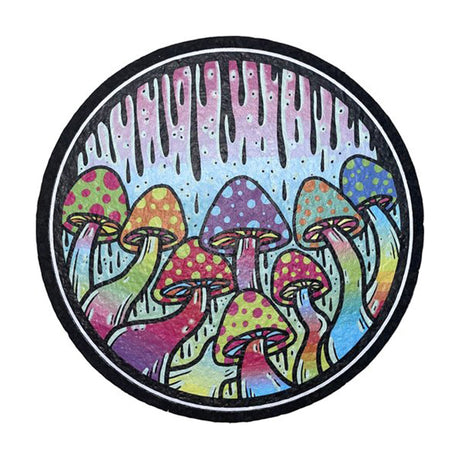 East Coasters 8 inch Dab Mat with a Melting Mushrooms design, vibrant colors, top view