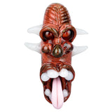 Menacing Monster Head Hand Pipe in Red, Front View, 4.75" Borosilicate Glass, Durable & Portable