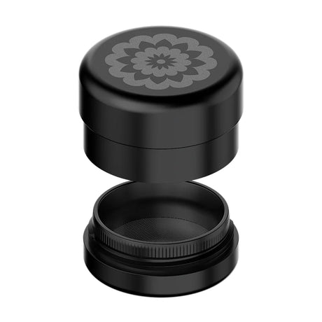 Flower Mill 2" Premium Grinder in Black with Etched Floral Design - Open View