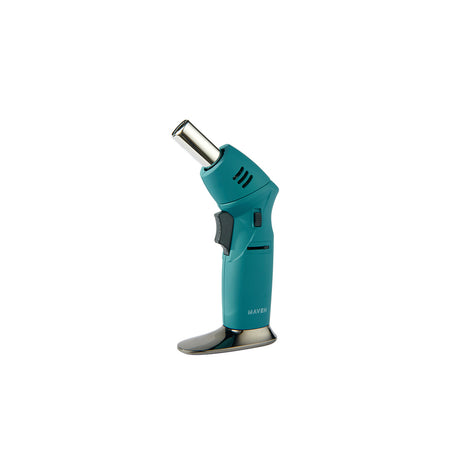 Maven Torch Model T in Midnight Green with Adjustable Jet Flame, Side View on White Background