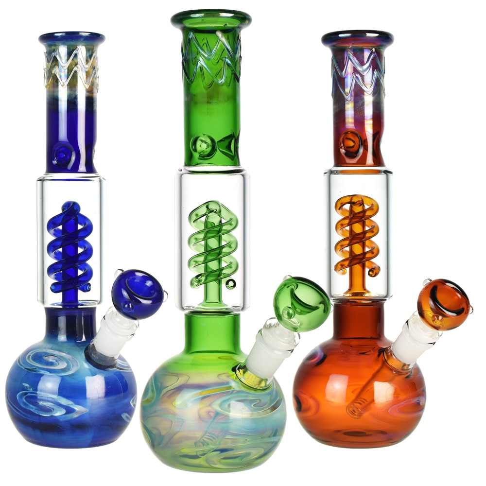 Milky Fade Coil Perc Glass Water Pipe | 11.75" |14mm F | Colors Vary