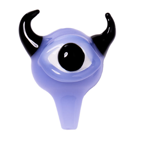 Human Grade Monster Eye Carb Cap in Milky Blue Black, sculpted borosilicate carb cap