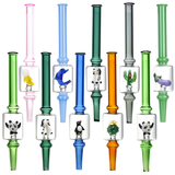 Mini Figurine Glass Dab Straw | Integrated Tip | 6.5" | Assorted Designs | 10ct Bundle