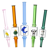 Mini Figurine Glass Dab Straw | Integrated Tip | 6.5" | Assorted Designs | 10ct Bundle