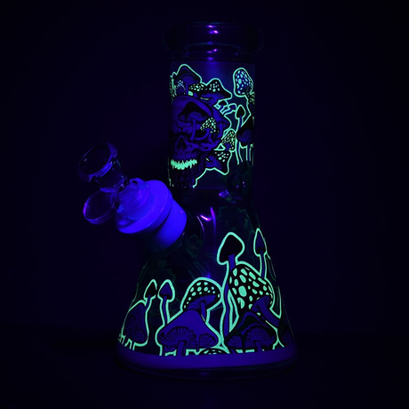 Monstrous Mushroom Mashup Glow Glass Beaker Water Pipe | 8" | 14mm F | Designs Vary