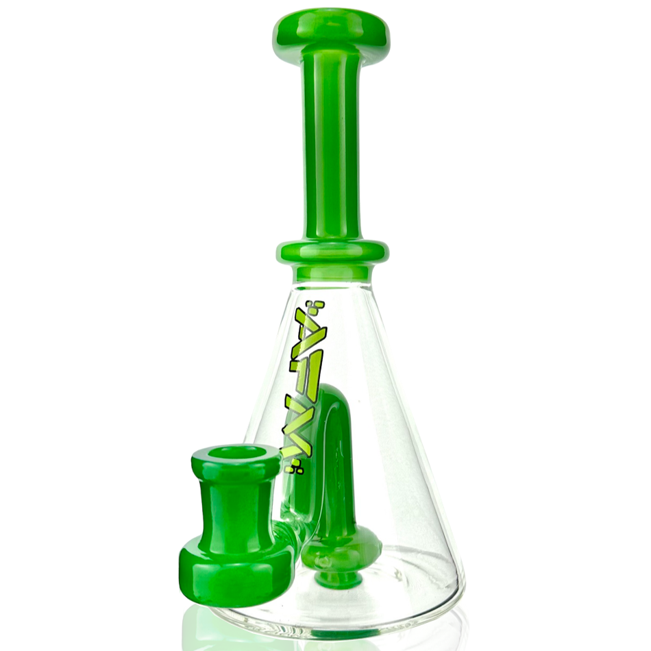 7" AFM Drop Glass Mini Dab Rig with Showerhead Perc and Fixed Downstem, Front View