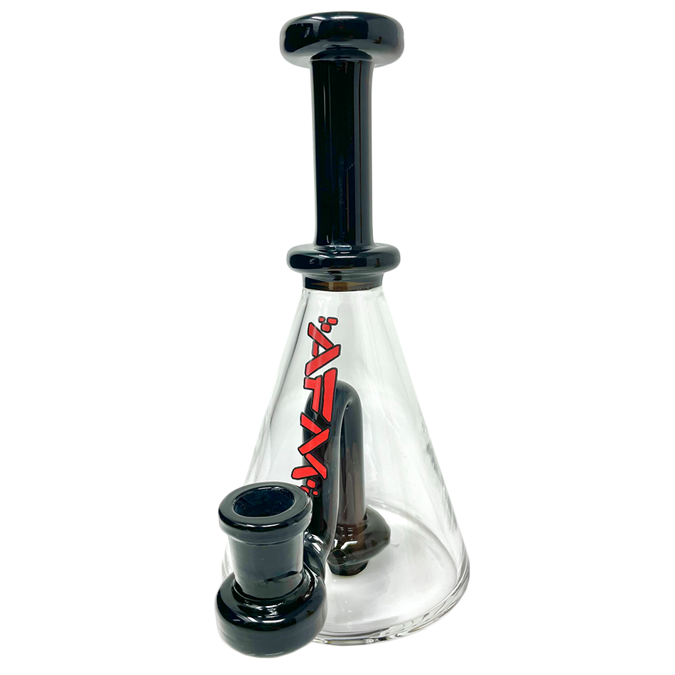 7" AFM Drop Glass Mini Dab Rig with Showerhead Perc, Side View on White Background