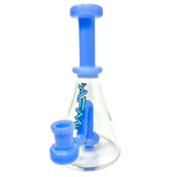 AFM 7" Drop Glass Mini Dab Rig with Showerhead Perc and Blue Accents - Front View