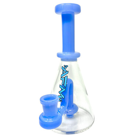 AFM 7" Drop Glass Mini Dab Rig with Showerhead Perc and Blue Accents - Front View