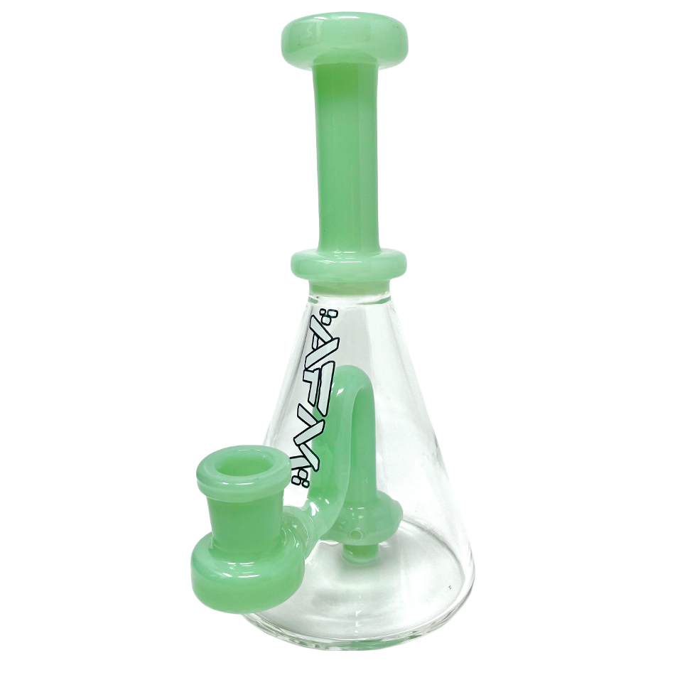 7" AFM Drop Glass Mini Dab Rig with Showerhead Perc, Front View on Seamless White