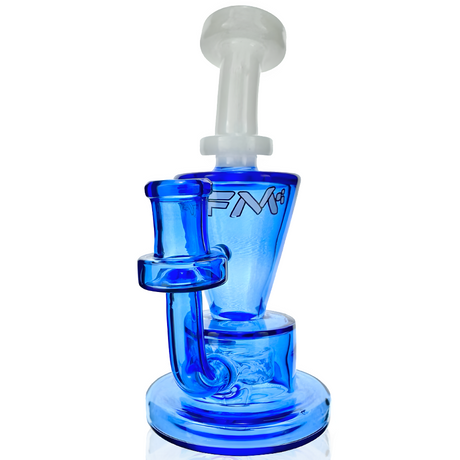 AFM 6" Double Power Glass Mini Dab Rig with Blue Accents and Bent Neck - Front View