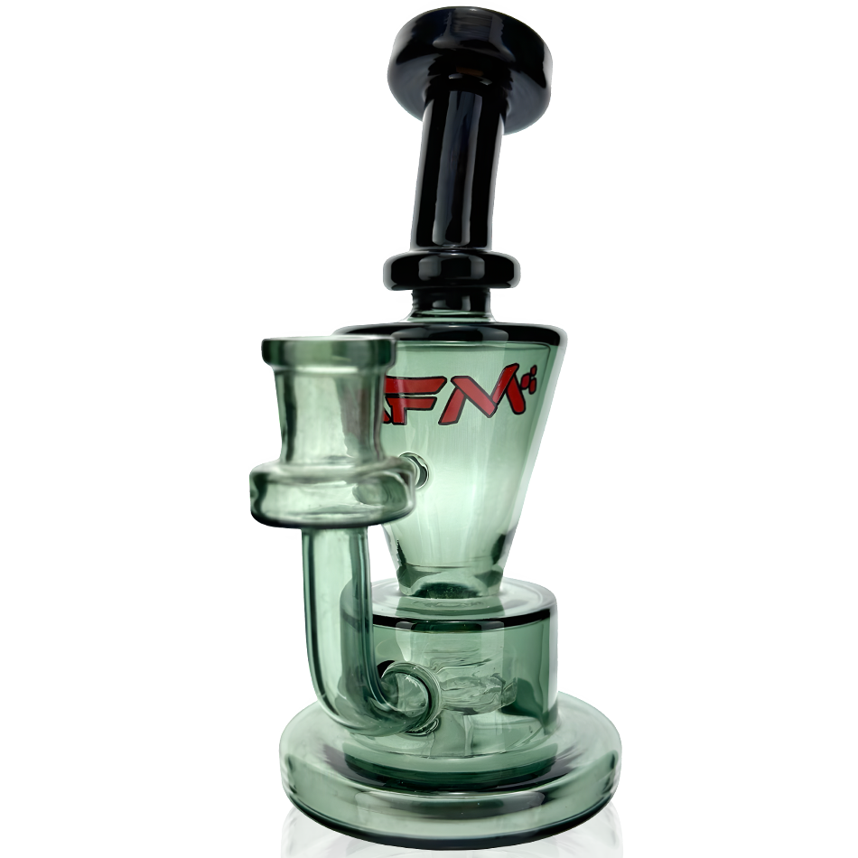 6" AFM Glass Mini Dab Rig with Bent Neck and Color Accents, Front View on White Background