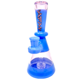 AFM Double Double Glass Mini Dab Rig in blue with showerhead perc, front view on white background