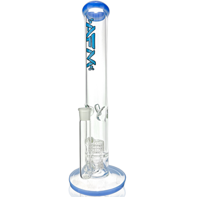 13" AFM Glass Matrix Straight Tube Bong with Blue Accents - Front View