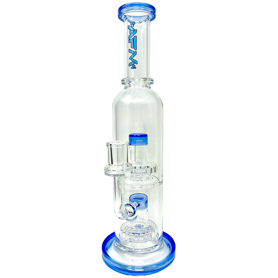 AFM Glass 12" Commander Double UFO Perc Rig in Ink Blue with Bent Neck and Showerhead Perc