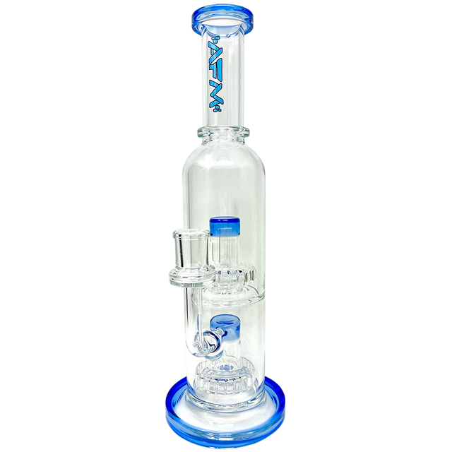 AFM Glass 12" Commander Double UFO Perc Rig in Ink Blue with Bent Neck and Showerhead Perc