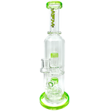 12" AFM Glass Commander Double UFO Perc Rig with Lime Accents and Bent Neck Design