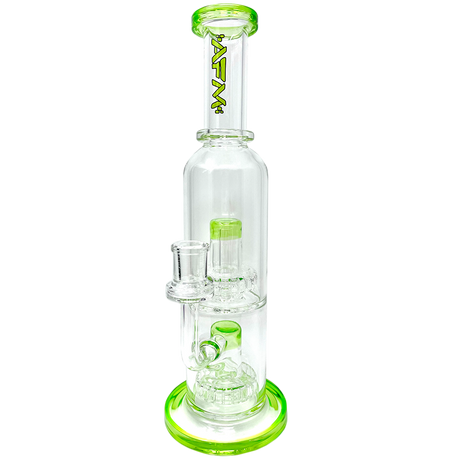 12" AFM Glass Commander Double UFO Perc Rig with Lime Accents and Bent Neck Design