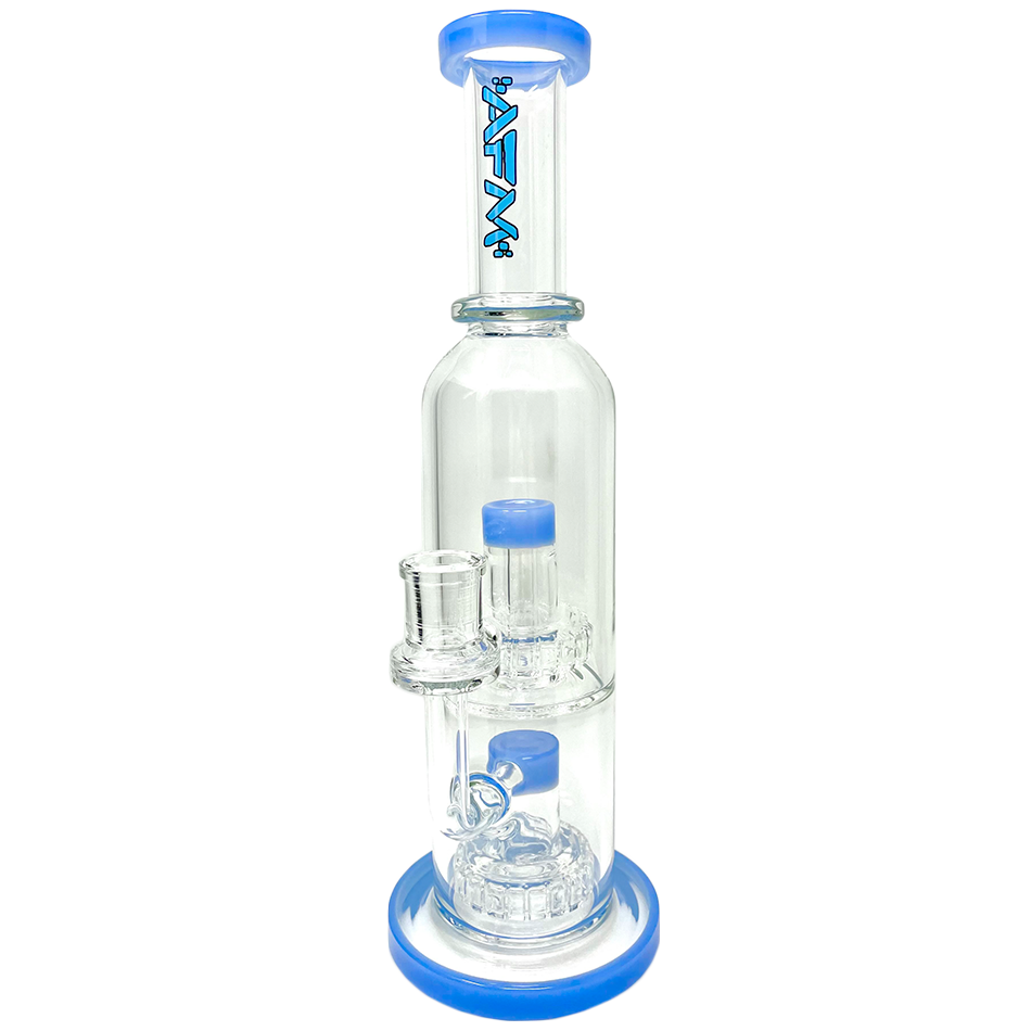 12" AFM Glass Commander Dab Rig with Double UFO Percs, Bent Neck, and Jade Blue Accents